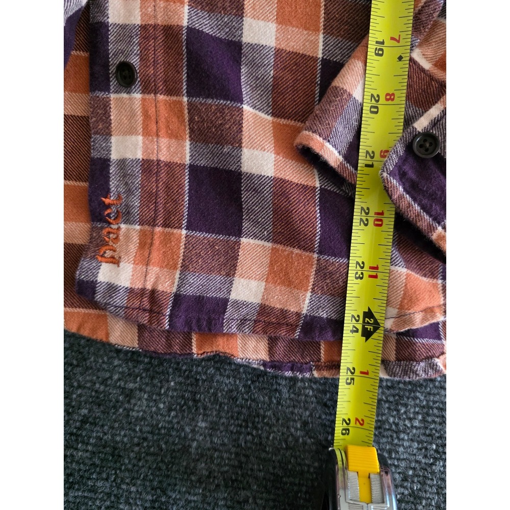 PACT Mila Women Flannel Shirt Small Orange Purple Plaid Organic Cotton Button Up - Picture 7 of 8